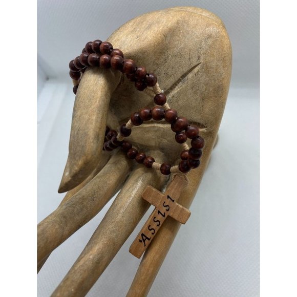 Small Wooden Rosary Bracelet w Assisi Cross - Picture 1 of 5